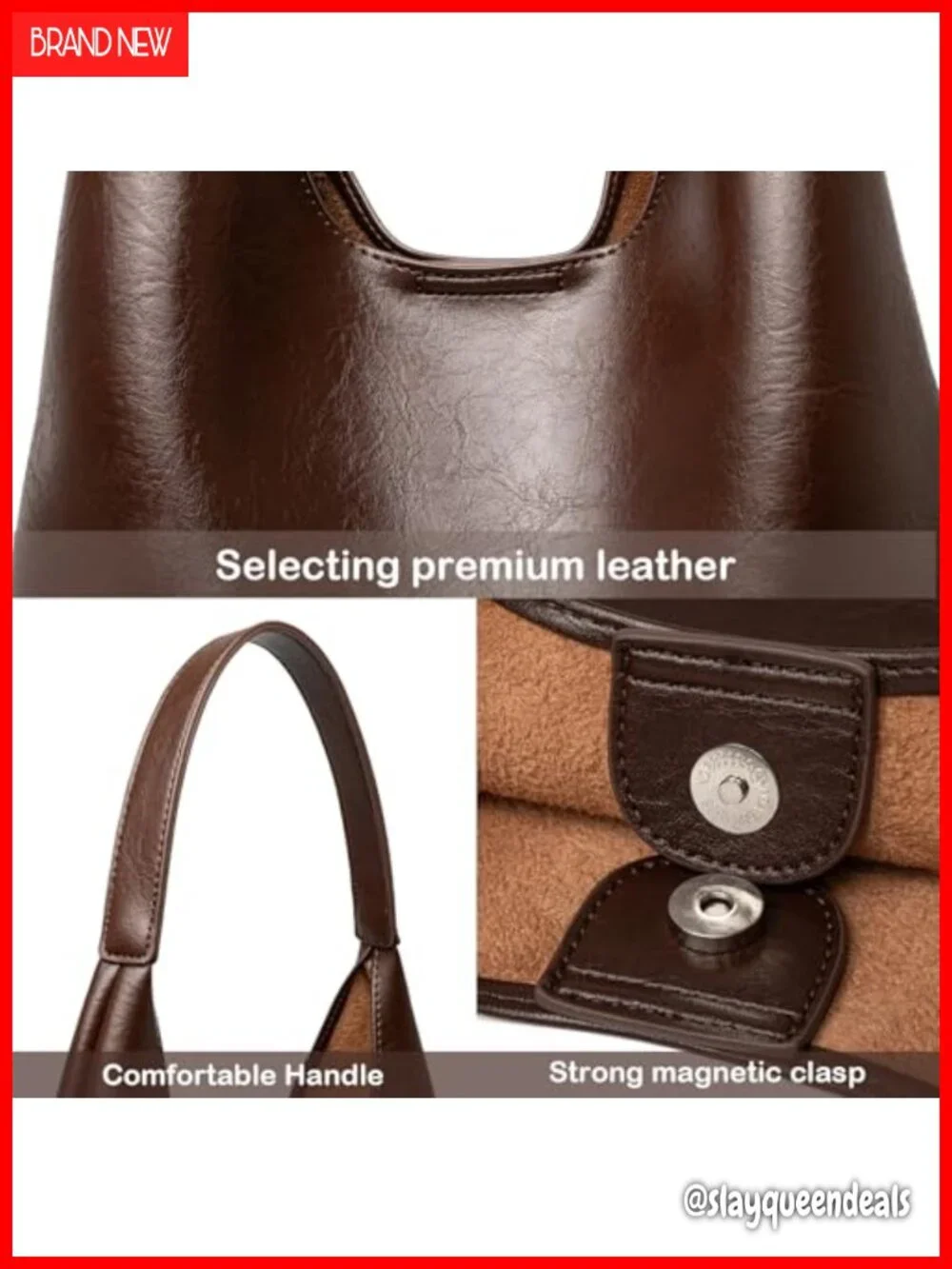 Large Faux Leather Hobo Tote Bag Shoulder Bag with Detachable Pouch Work Casual